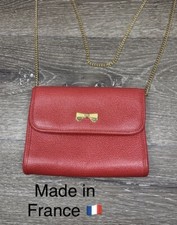 Nina Ricci Paris Red Genuine Leather Crossbody  Shoulder Bag Gold Chain Link