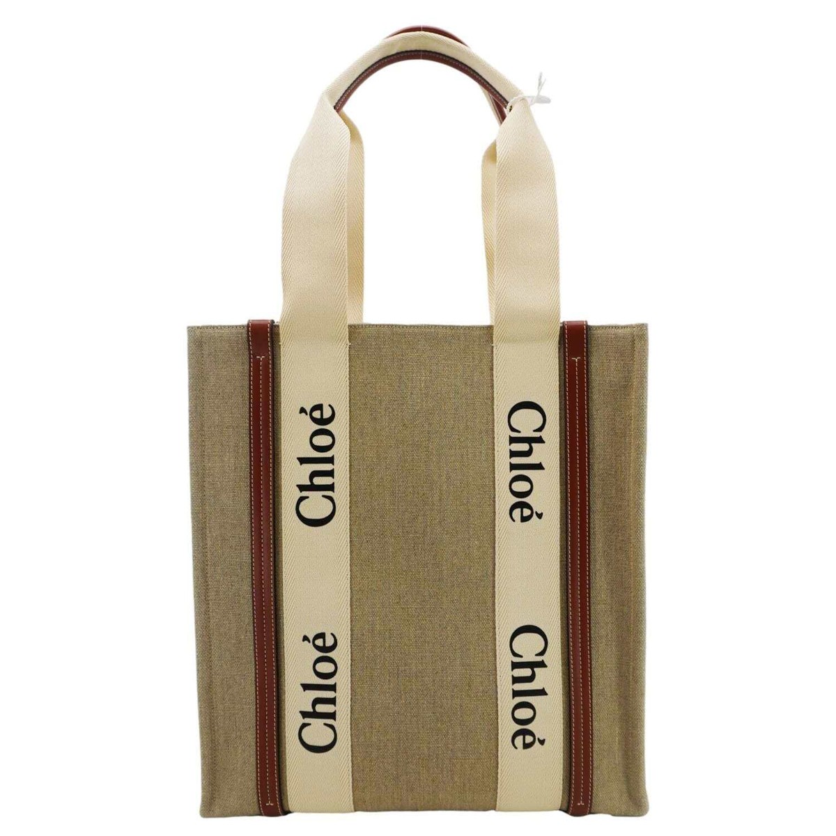 CHLOE Woody Striped Canvas Tote Bag Beige | eBay