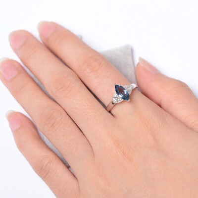 Solitaire London Blue Topaz 925 Sterling Silver Gemstone Women Ring Duty Free