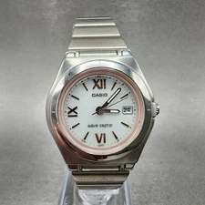 Casio Waveceptor Watch Women 28mm White Dial Silver Tone Date Round LWQ-10 Works