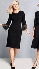 $150 TALBOTS WOMEN'S LACE SLEEVE V-NECK SHIFT BLACK OCCASION DRESS SIZE 4