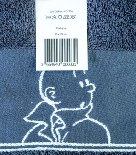 Telo doccia bagno Moulinsart Tintin 130x70 cm - Grigio 100% cotone + etichette - Foto 3 di 6