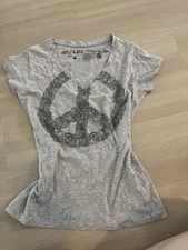 Peace Sign Hippie T Shirt Y2K 2000s Grey Graphic Tee V Neck