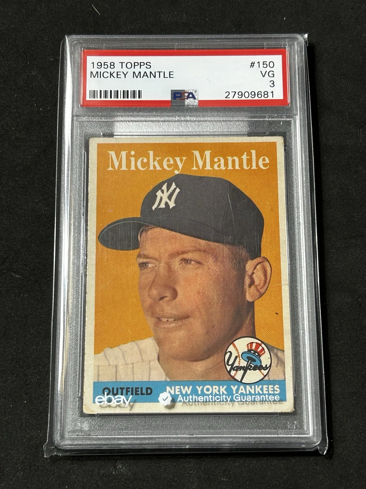 1958 Topps #150 Mickey Mantle PSA 3 VG view 2