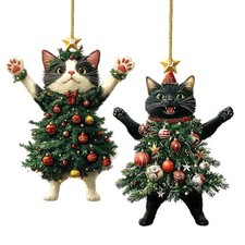 2x Cat Hanging Ornaments Christmas Tree Pendants 2D Acrylic Hanging Decoration