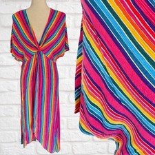 Show Me Your Mumu Size Small V-Neck Midi Dress Rainbow Pink Short Sleeve