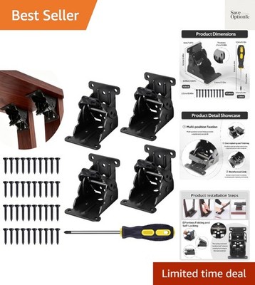 4 Pack Folding Table Leg Brackets with Self-Locking Hinges 0-90°, Folding She...