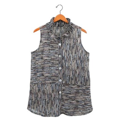 Damee Buttoned Front Stand Collar Sleeveless Mesh Tunic Topper Vest M