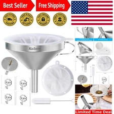 Versatile 5-Inch Stainless Steel Funnel & 200 Mesh Strainer for Liquids & Grains