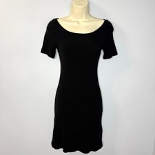 Reformation  Black Ribbed Knit Scoop Neck Short Sleeve Dress Sz S