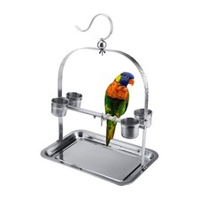 Bird Tabletop Perch Stand Stainless Steel Play Gym Playstand with Cups and Tr...