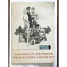 Vintage 1960s Ad Bob Peak Board Print Sign 14x10” Retro AMEX Bank Store Travel