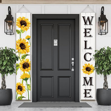 Sunflower Welcome Hanging Banners Spring Porch Banners Flags Summer Door Hanging