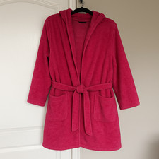 Ulta Pink Plush Hooded Robe L/XL Soft Terry Fleece Belted Pocket Bath Spa Lounge