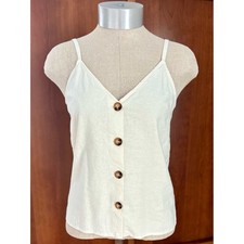 Topshop Ivory Linen Blend Button Front V-Neck Cami Top Size US 4