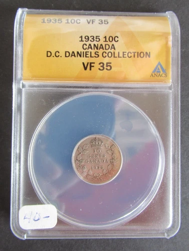 1935 SILVER 10 CENTS ANACS GRADED VF35 CANADIAN DIME