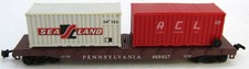 Vintage 1980s HO Scale Lima Pennsylvania Flat Car with 2 Containers 7" Long/Box.