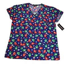 Cassandra O Scrub Top Womens Microflex Christmas Mittens Snowflakes