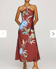 Anthropologie Veda Burgundy Floral Satin Halter Slip Midi Dress M NWT