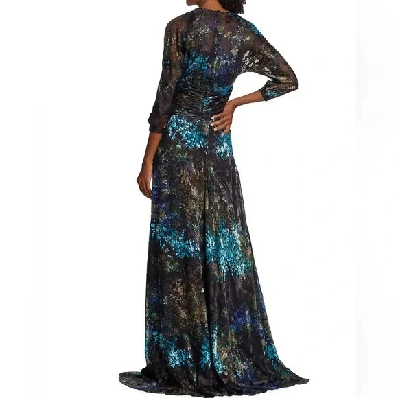 Vestido de baile Teri Jon by Rickie Freeman para mujer azul negro floral de gasa de terciopelo 8 Foto 2 de 4