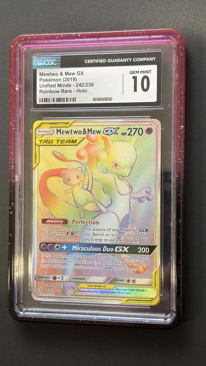 Mewtwo & Mew GX 242/236 CGC 10 Rainbow SM Unified Minds Gem Mint
