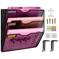 3 Pockets Mesh Wall File Holder Organizer Office Hanging Folder Magazine Rack