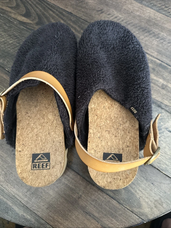B50 REEF Beach Bum Sage Sling Back Clog Mule Comfort Sandals 9 Sherpa Black - Image 3 of 4