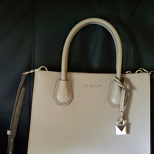 Michael Kors Gray Pebbled Zip Satchel Top Handle, Lock, Detachable Strap