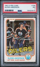 1981-82 O-Pee-Chee #108 Glenn Anderson RC OPC Rookie Card Oilers PSA 7 NM. rookie card picture