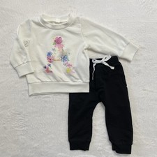 Baby Girl's Sweatshirt / Sweatpant 2-Piece Set Black  White, Floral 'A' 6-9M