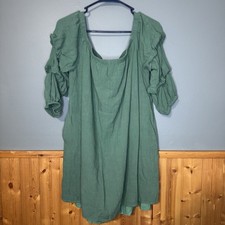 LULUS BY THE PIER WASHED GREEN OFF THE SHOULDER PUFF SLEEVE MINI DRESS xL