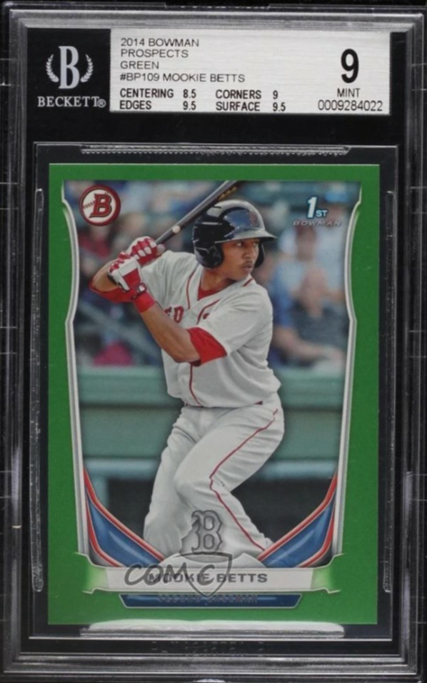 2014 Bowman 1st Prospect Rookie /199 Green Paper #BP109 Mookie Betts RC SP BGS 9 view 10
