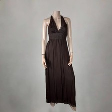 BCBG New Mahogany Brown Chiffon Silk Full-Length Formal Gown Halter Maxi Dress