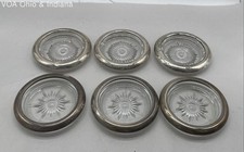 Lot de 6 sous-verres en verre plat argent Léonard motif étoile vintage France