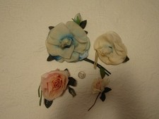 Lot 4 Vintage Millinery Hat Flowers Chiffon Silk Faux Roses--Blue Pink White- 2
