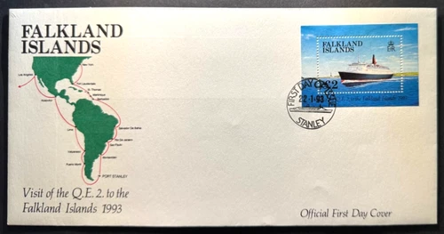 AtoZ. 1993 Falkland Islands FDC Visit of QEII Cruise Ship £2 S/S High Value