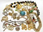Lot of Broken Vintage  Costume Jewelry for Crafts, Repair Brooches Trifari more