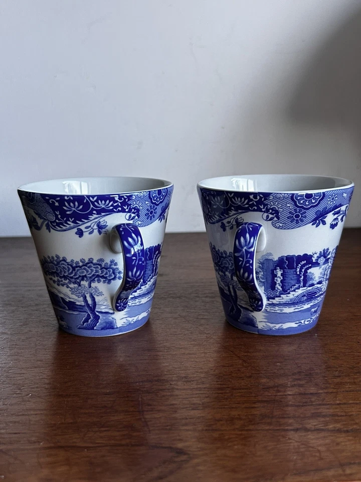 Pair x 2 Spode Mugs Blue Italian design Ceramic Coffee Cup Blue & White  - Image 2 of 4