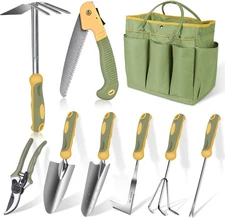 Garden Tool Set, WisaKey 9 Piece Stainless Steel Heavy Duty Gardening Hand Tools