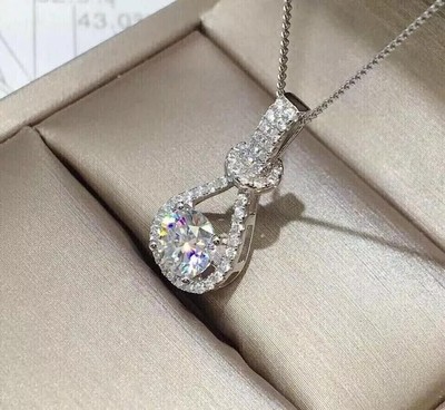 2Ct Round Lab Created Diamond Women Fancy Pendant 18''Chain 14K White Gold Plated