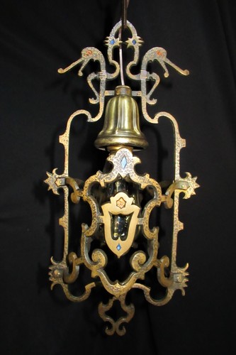 ANTIQUE GOTHIC CAST BRONZE PENDANT FIXTURE CHANDELIER BY MIDWEST CO. 1930's - 第 4/11 張圖片