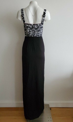Black Halo Women's Long Maxi Dress Black Off White Deep Slit Size 2 XS NWT - Picture 4 of 8