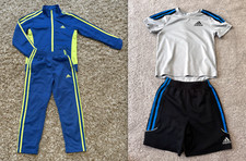 ADIDAS Boys Blue Jacket  Track Pant Set Set-Sz 6, Gray  Black Shorts Set-Sz 5