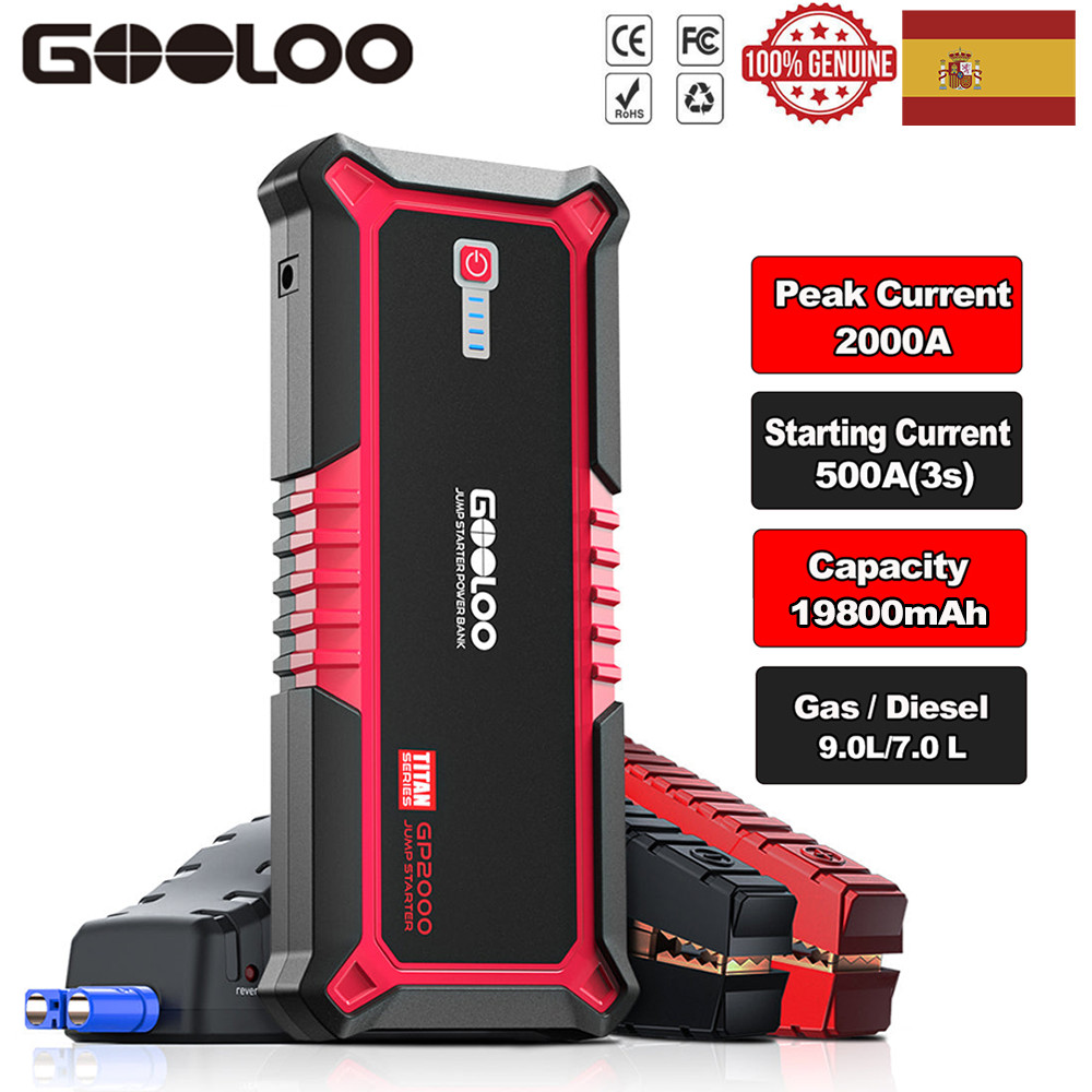 GOOLOO 12V Arrancador de Coche Jump Starter Booster Batería Cargador 2000A QC3.0
