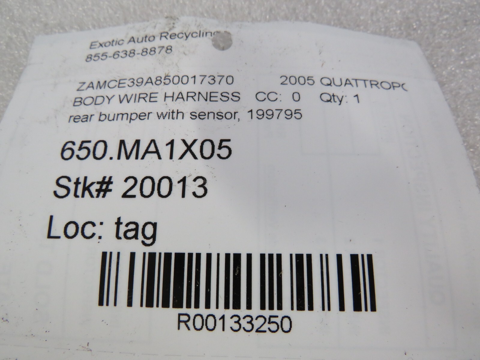 Maserati Quattroporte, Rear Bumper Parking Sensor Harness, Used, P/N 199795