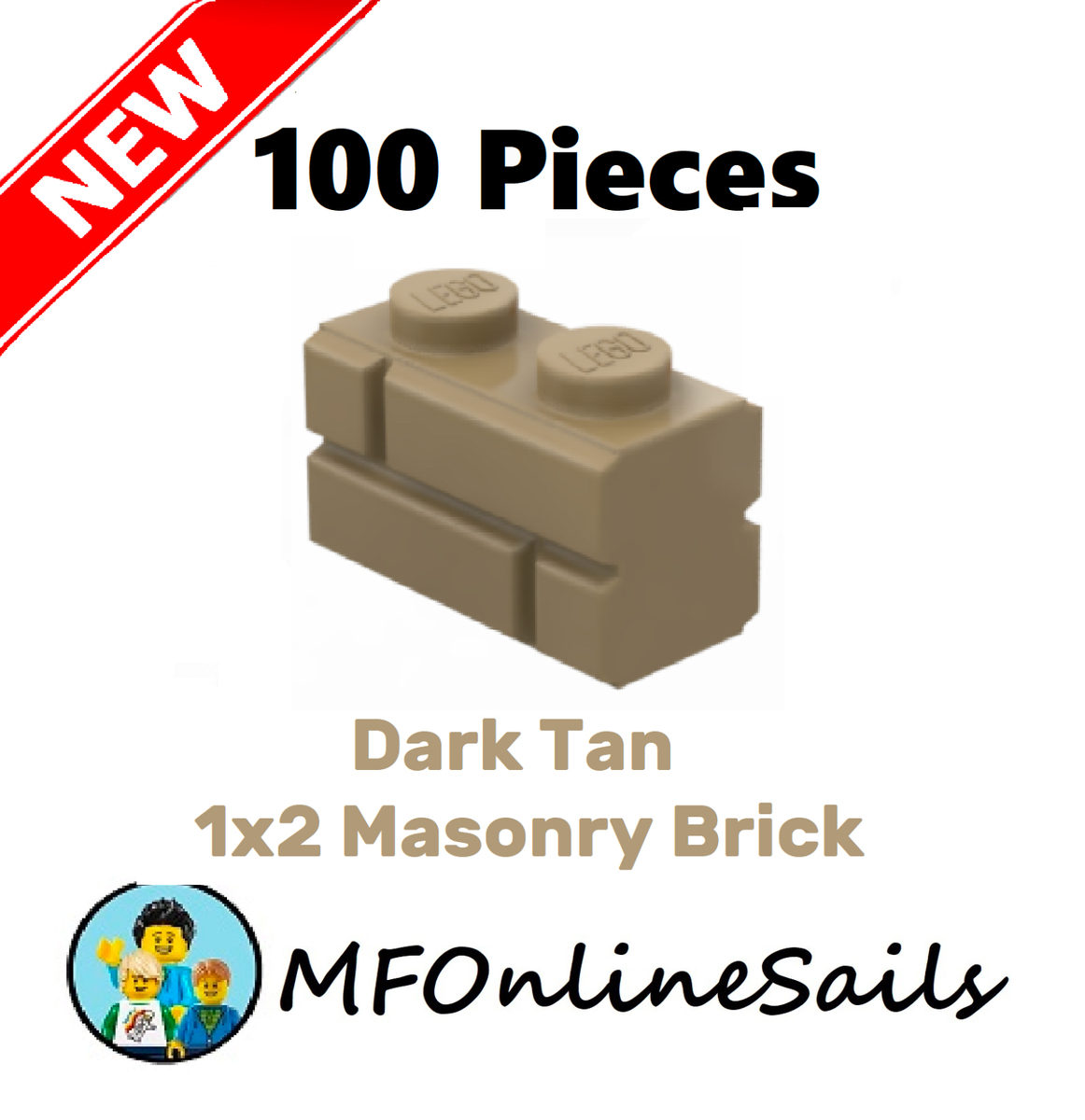 NEW** 100x Genuine LEGO 1x2 Masonry Bricks - Dark Tan - Piece