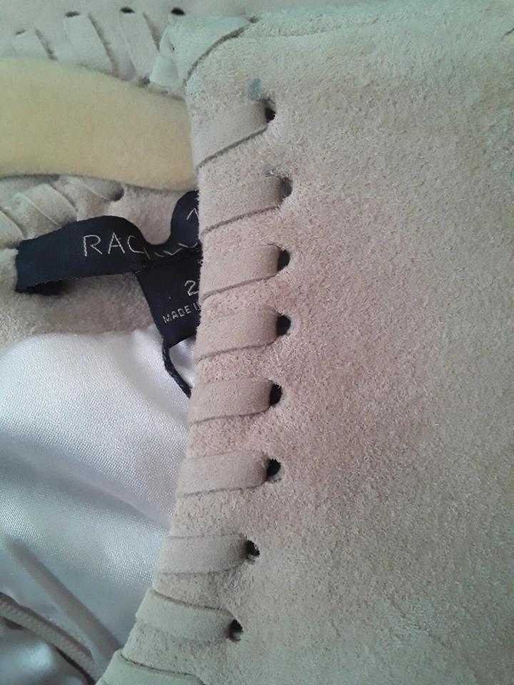 Vestido Rachel Zoe Cabra Gamuza Flecos Talla 2 Tostado Cuello Redondo Cierre Cremallera Sin Mangas Foto 4 de 4