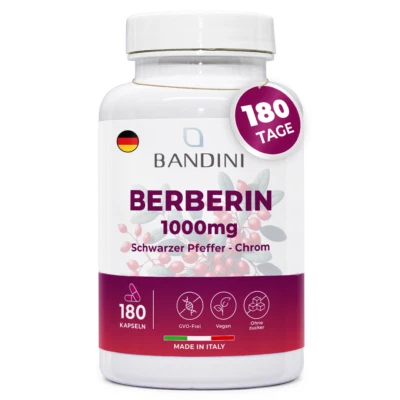 Bandini® Berberin 180 vegane Kapseln | 1000mg rein hochdosiert | Berberin HCL