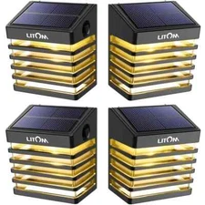 LITOM 4-Pack Solar Fence Lights | 2 Modes, IP65 Waterproof for Garden & Patio