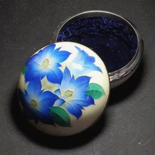 JAPANESE PLIQUE A JOUR BOX, CLOISONNÉ ENAMEL, 4 1/4" x 3", Made in Japan